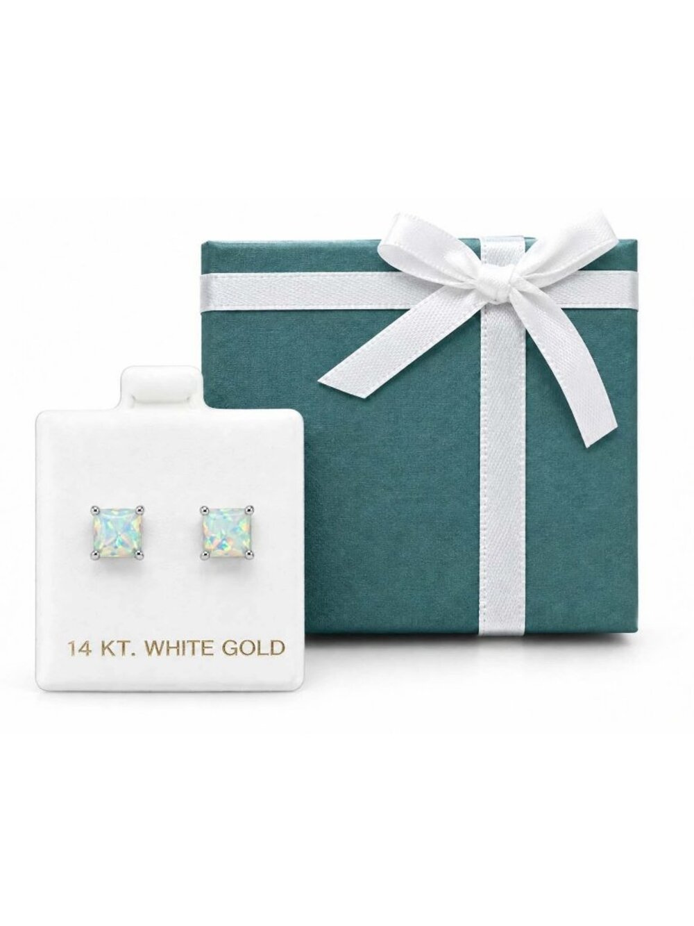 Genuine 0.92 Cts Opal Stud Earrings Solid 14K White Gold